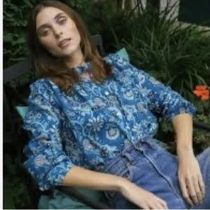 New Mille Francesca Blouse French blue $163 X-SMALL cotton block print